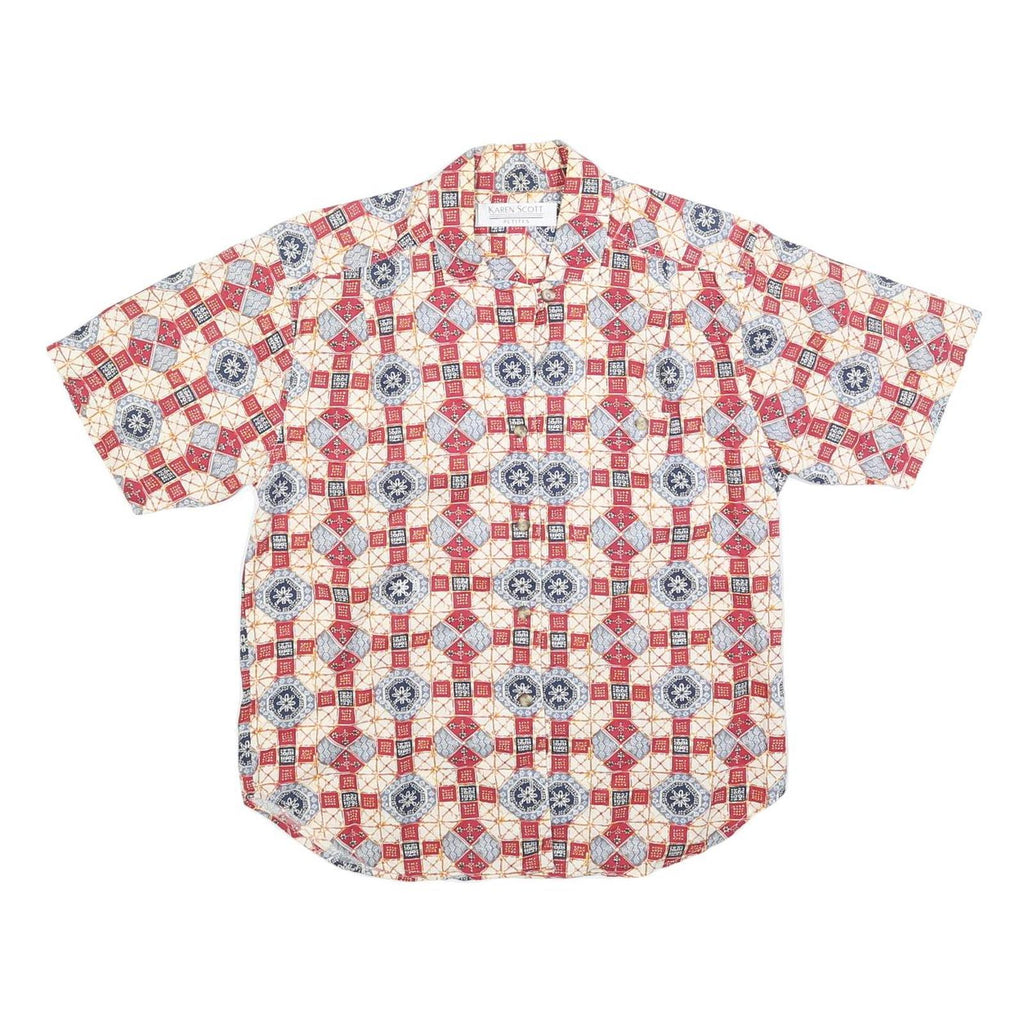 KAREN SCOTT Womens Red Blue & Cream Printed Shirt Short Sleeve Collared M