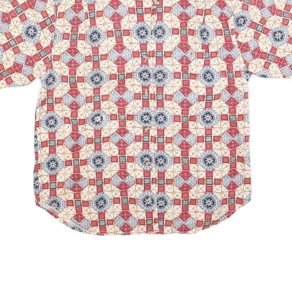 KAREN SCOTT Womens Red Blue & Cream Printed Shirt Short Sleeve Collared M