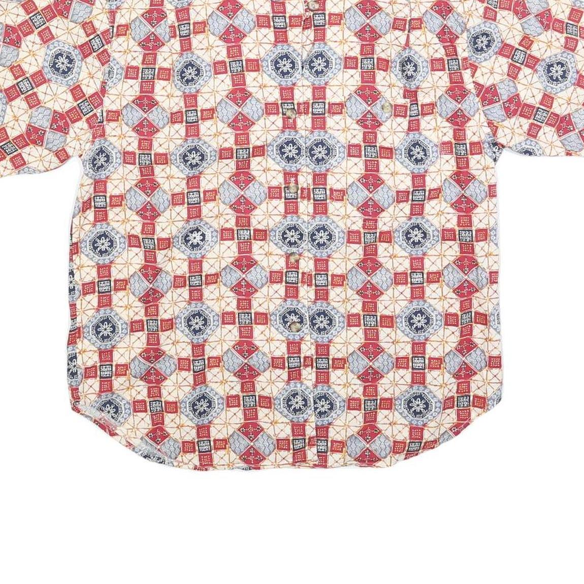 KAREN SCOTT Womens Red Blue & Cream Printed Shirt Short Sleeve Collared M