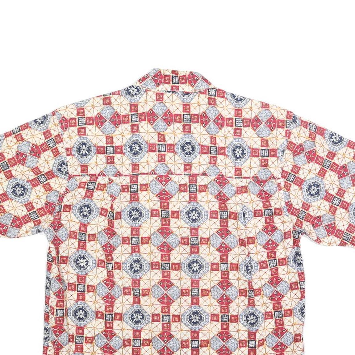 KAREN SCOTT Womens Red Blue & Cream Printed Shirt Short Sleeve Collared M