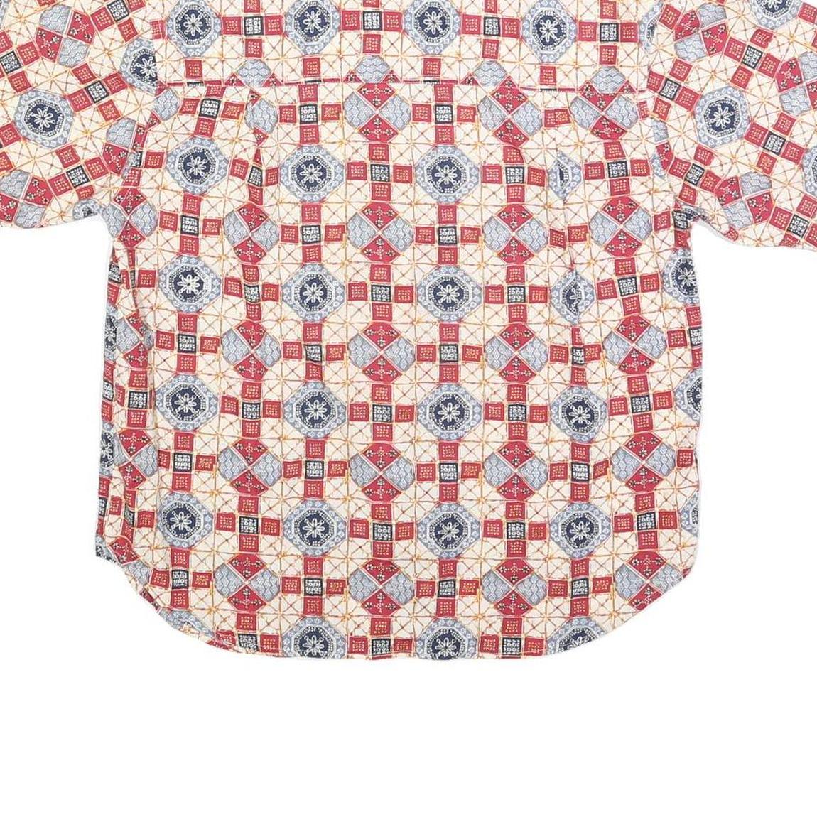 KAREN SCOTT Womens Red Blue & Cream Printed Shirt Short Sleeve Collared M