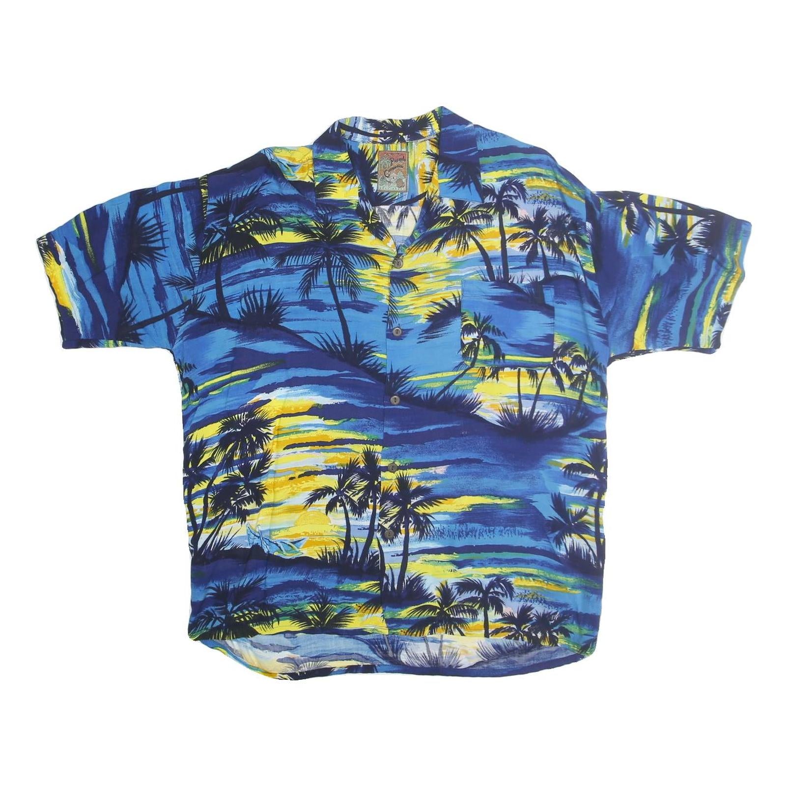 PINEAPPLE CONNECTIONS Mens Blue Yellow Pattern Hawaiian Shirt XL Summer Casual