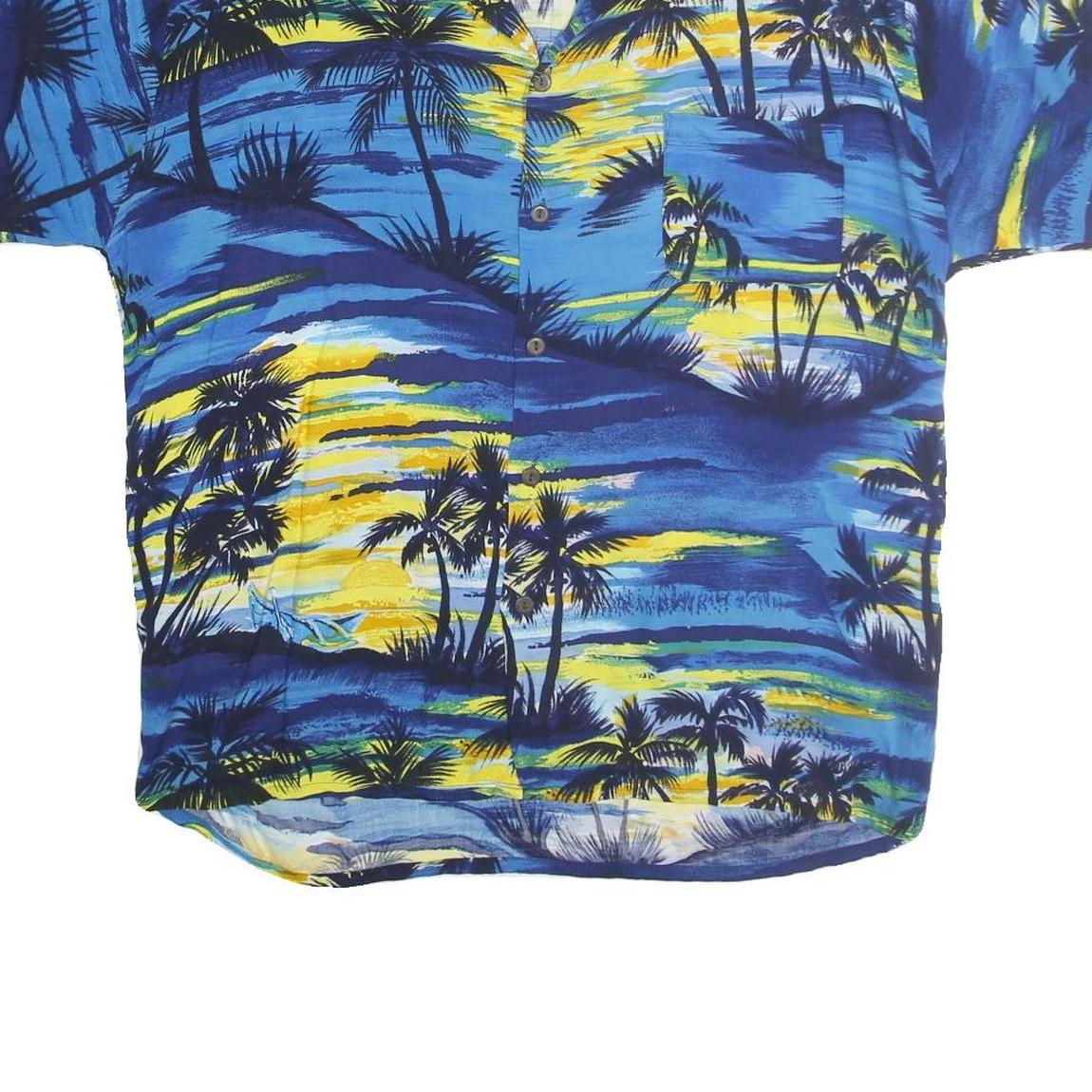 PINEAPPLE CONNECTIONS Mens Blue Yellow Pattern Hawaiian Shirt XL Summer Casual