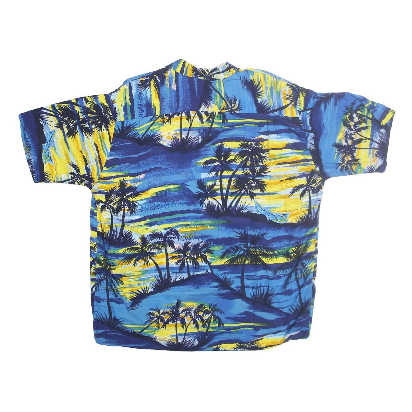 PINEAPPLE CONNECTIONS Mens Blue Yellow Pattern Hawaiian Shirt XL Summer Casual