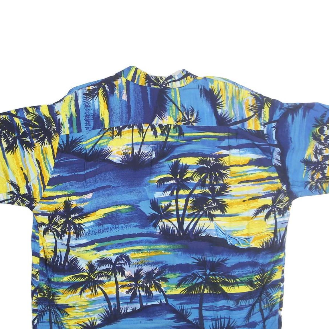 PINEAPPLE CONNECTIONS Mens Blue Yellow Pattern Hawaiian Shirt XL Summer Casual