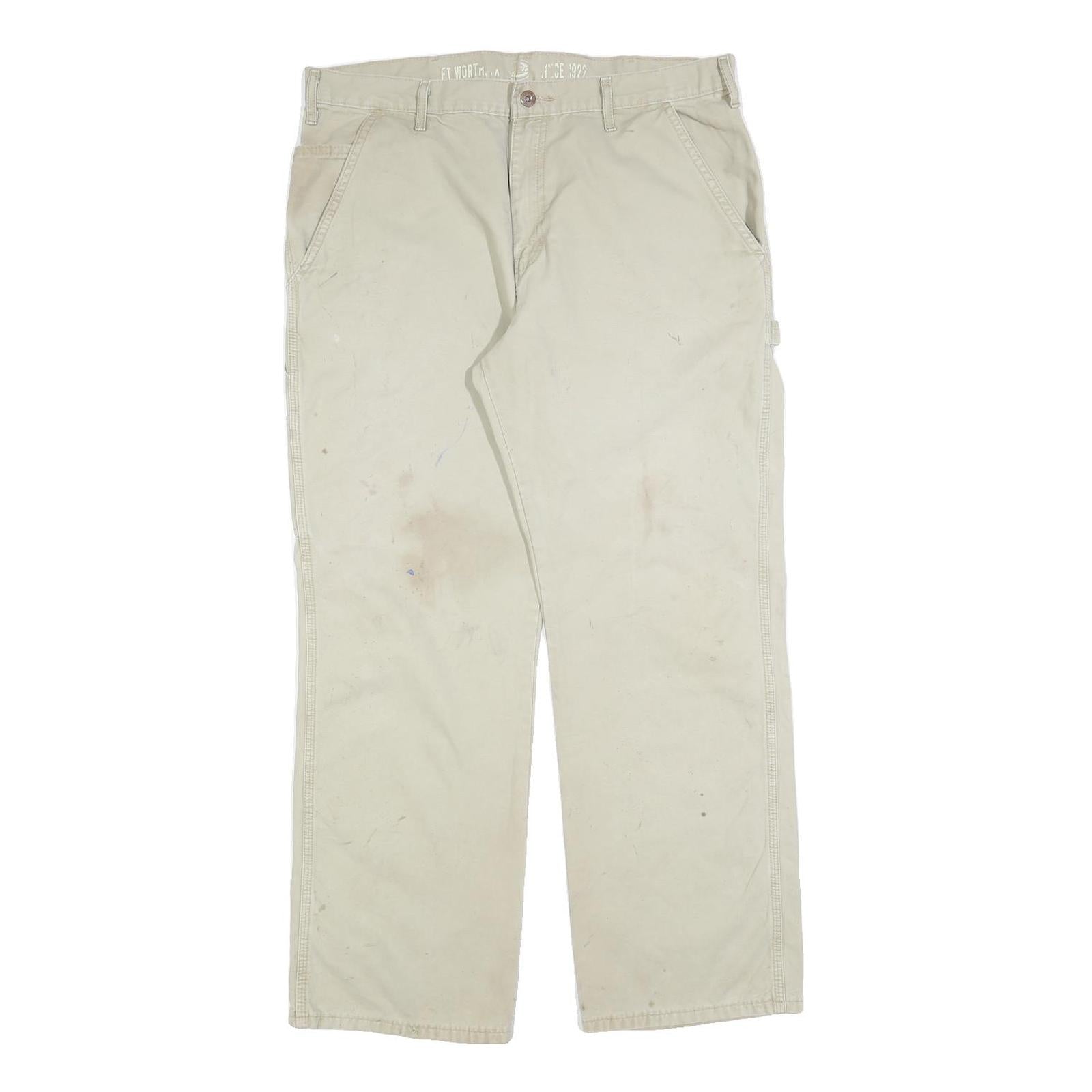 DICKIES Mens Cotton Blend Beige Relaxed Straight Trousers W34 L30 Workwear Zip