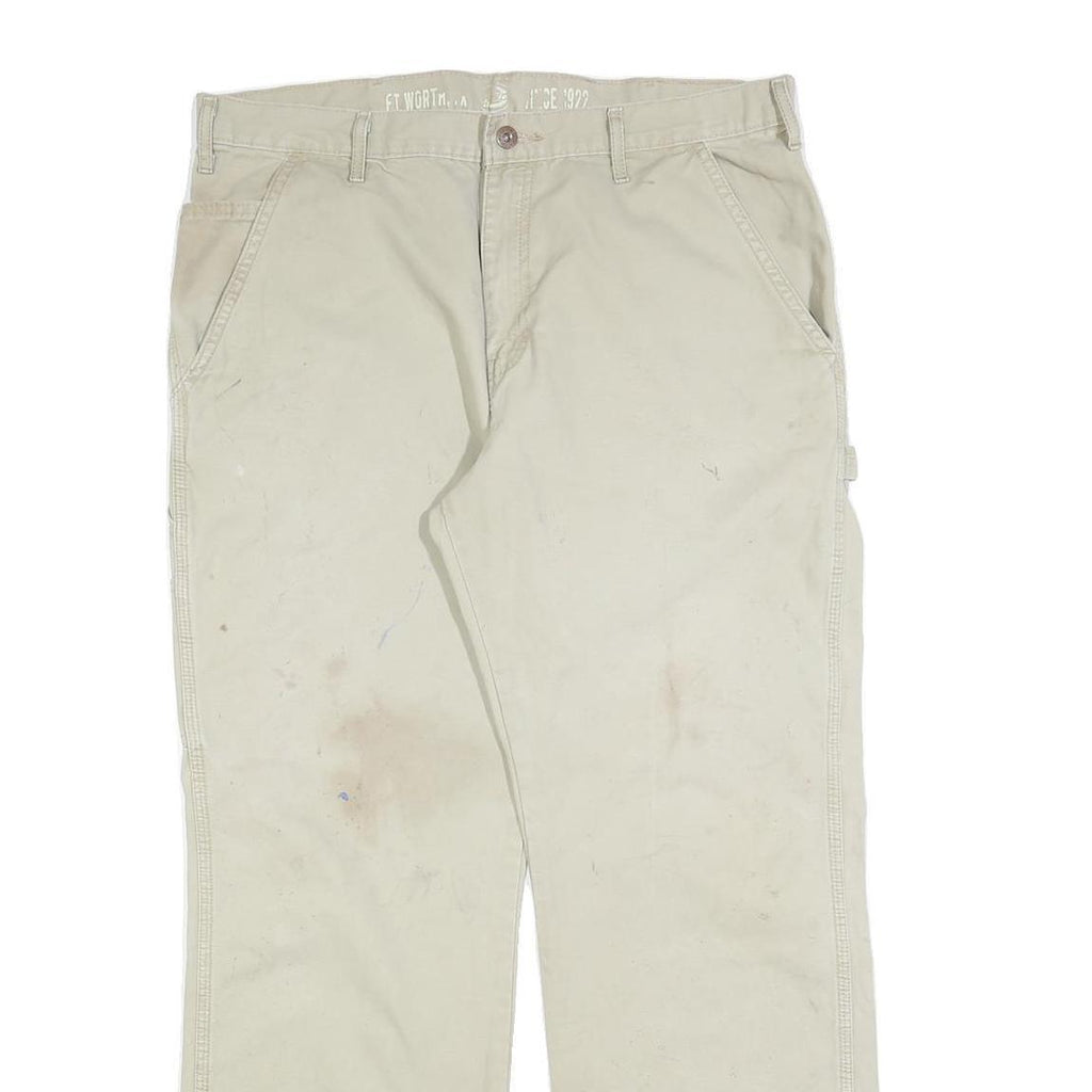 DICKIES Mens Cotton Blend Beige Relaxed Straight Trousers W34 L30 Workwear Zip