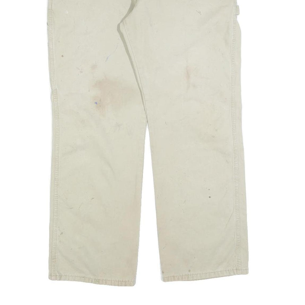 DICKIES Mens Cotton Blend Beige Relaxed Straight Trousers W34 L30 Workwear Zip