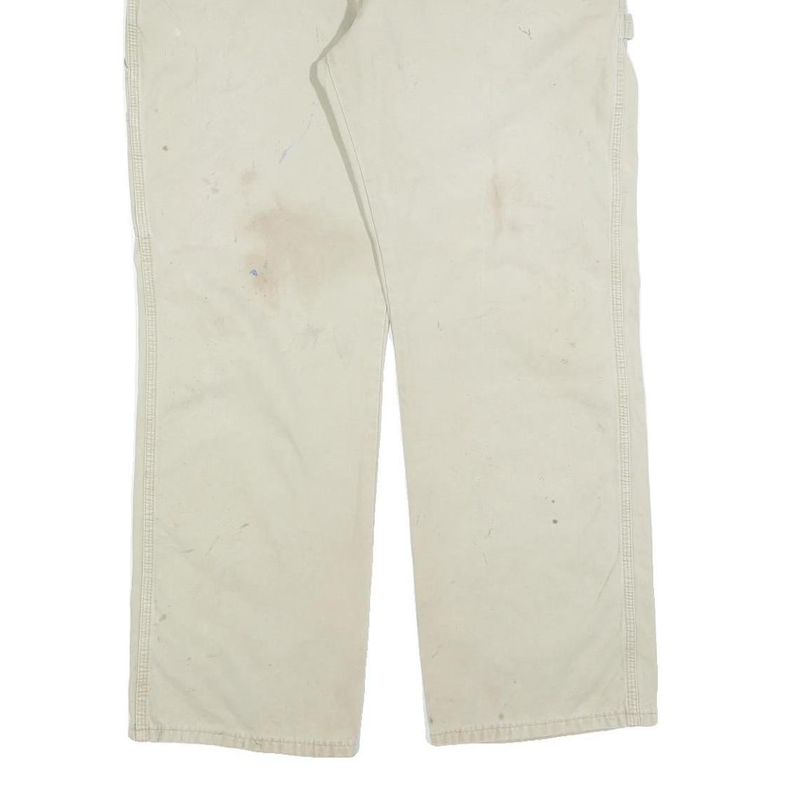 DICKIES Mens Cotton Blend Beige Relaxed Straight Trousers W34 L30 Workwear Zip