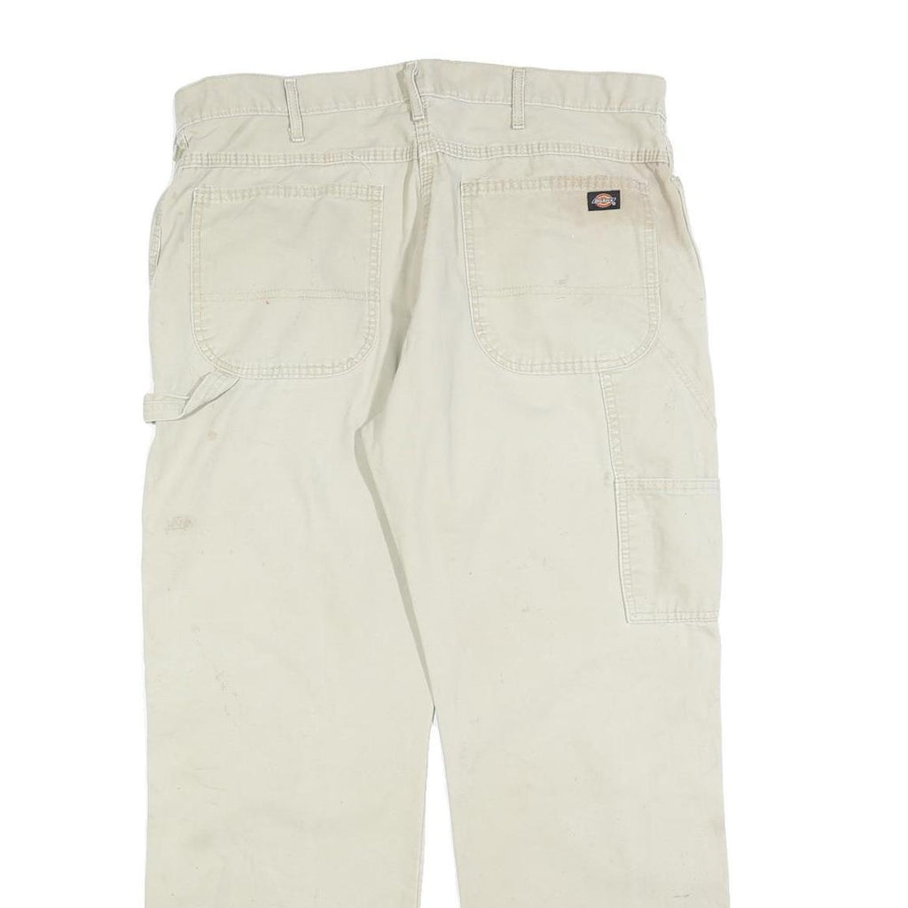 DICKIES Mens Cotton Blend Beige Relaxed Straight Trousers W34 L30 Workwear Zip