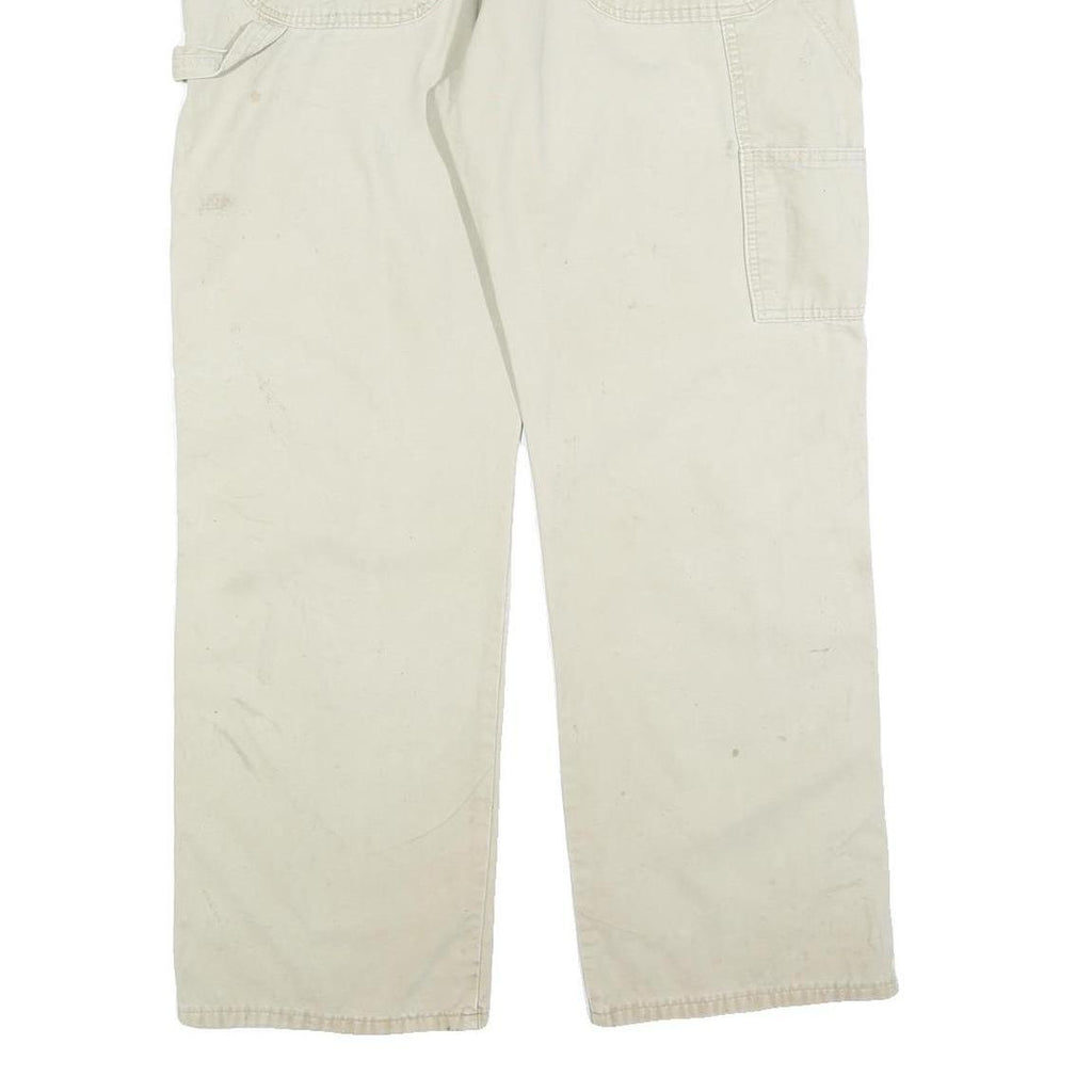 DICKIES Mens Cotton Blend Beige Relaxed Straight Trousers W34 L30 Workwear Zip