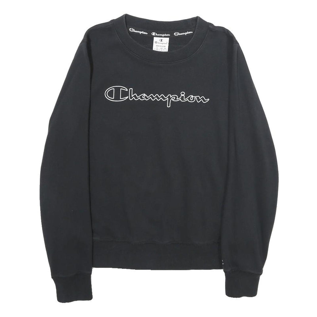 CHAMPION Womens Black Crew Neck M Logo Print Cotton Blend Sweatshirt