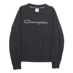 CHAMPION Womens Black Crew Neck M Logo Print Cotton Blend Sweatshirt