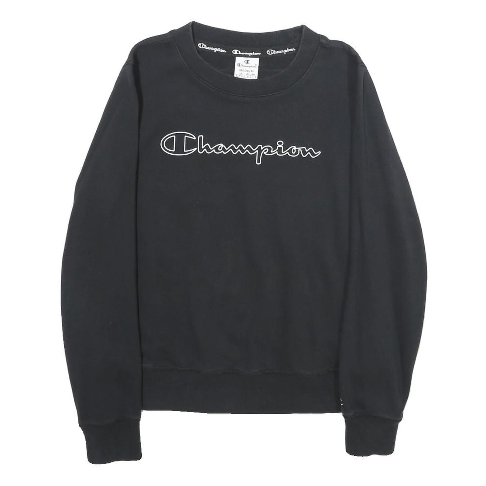 CHAMPION Womens Black Crew Neck M Logo Print Cotton Blend Sweatshirt