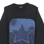 DIESEL Womens Black Blue Star Crew Neck Sweatshirt S Cotton Blend Casual