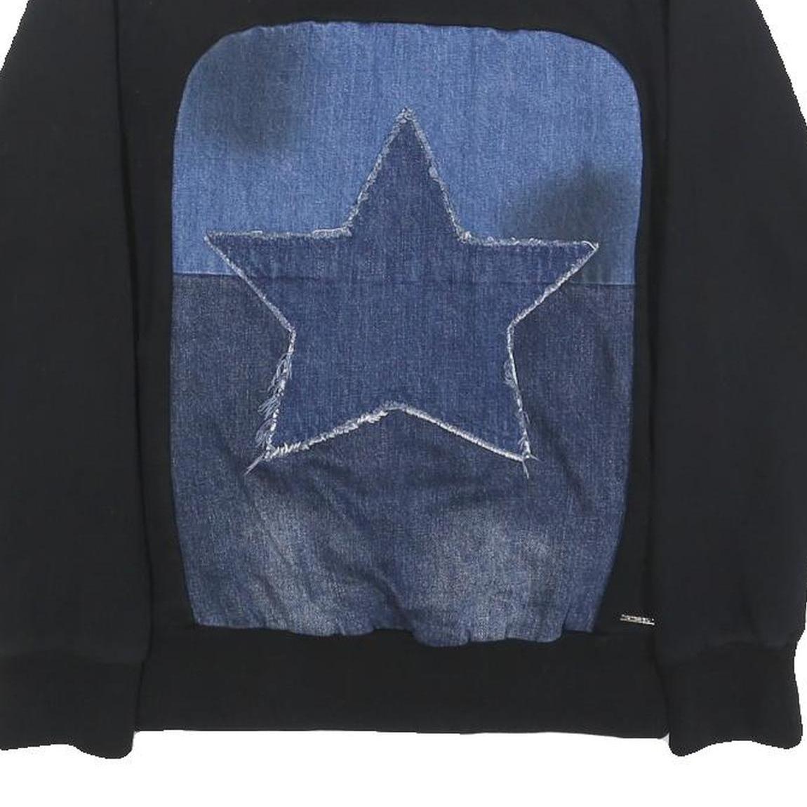 DIESEL Womens Black Blue Star Crew Neck Sweatshirt S Cotton Blend Casual