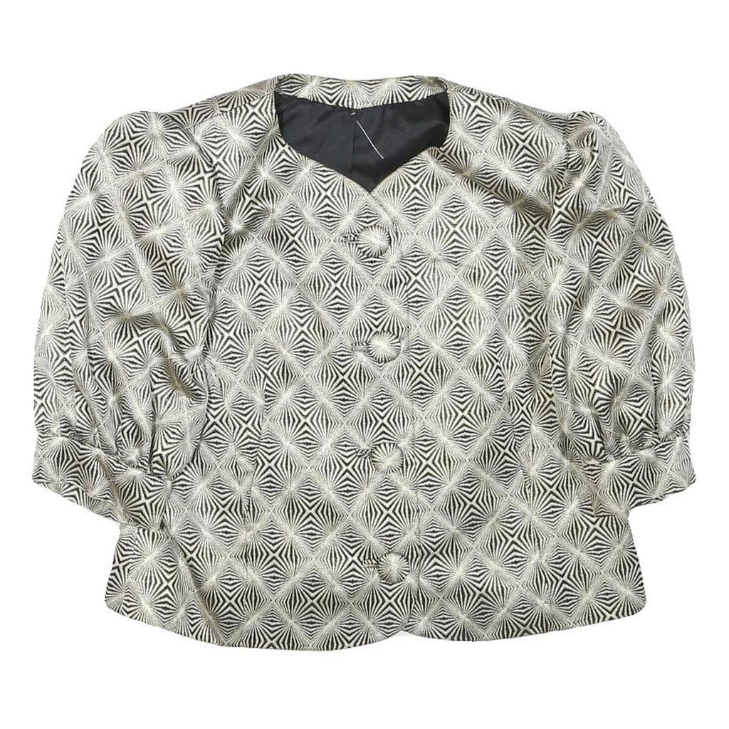 Womens Black & Cream Patterned Button Closure Polyester Blend Jacket S