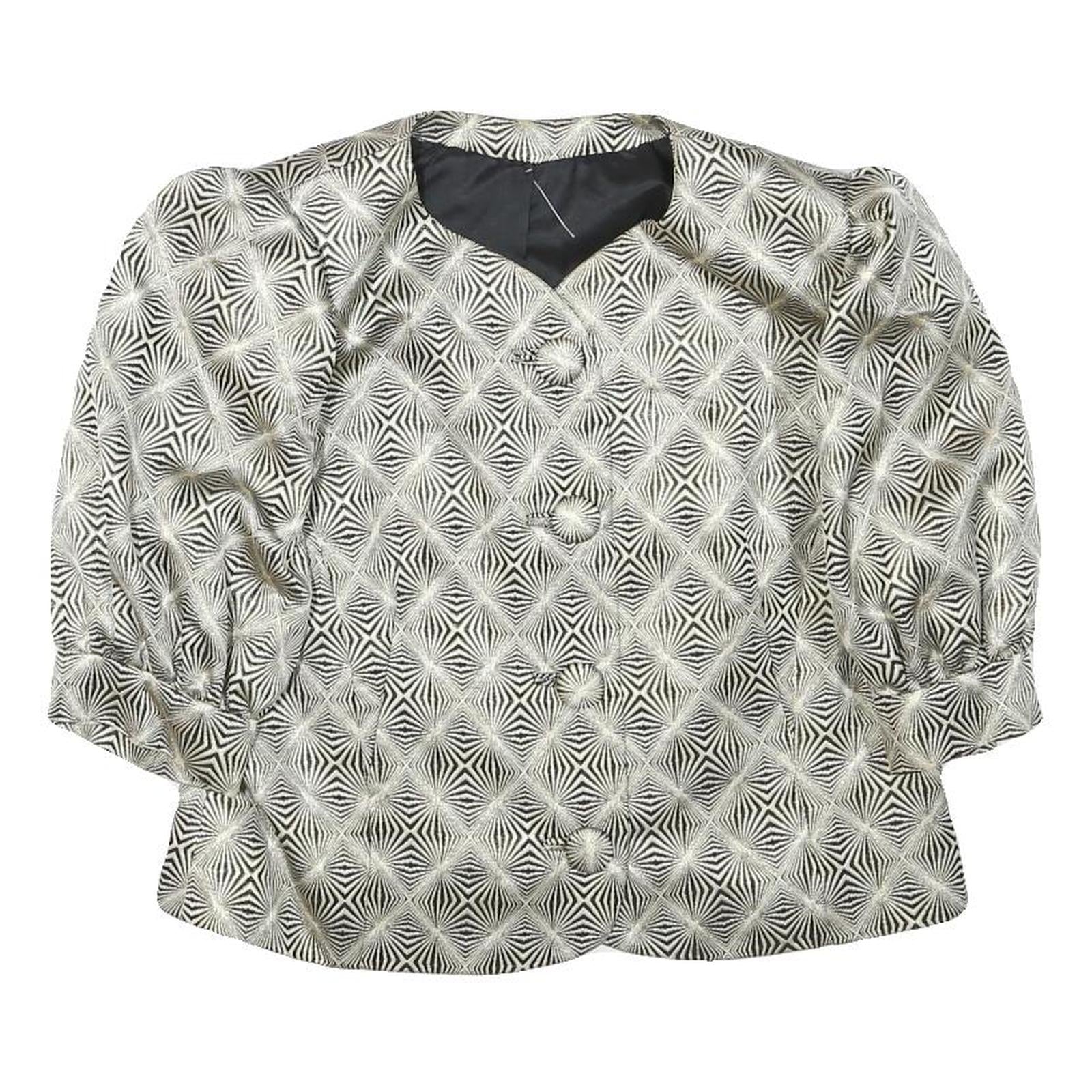 Womens Black & Cream Patterned Button Closure Polyester Blend Jacket S