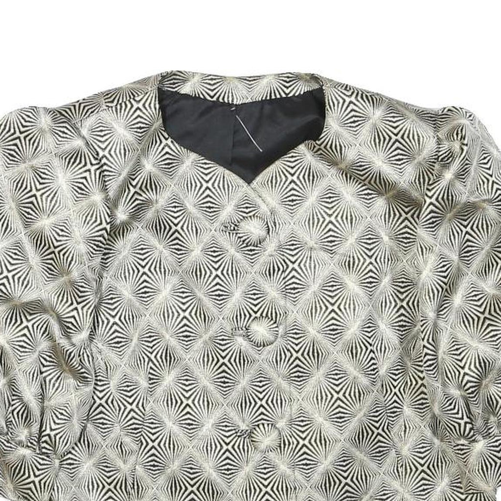 Womens Black & Cream Patterned Button Closure Polyester Blend Jacket S