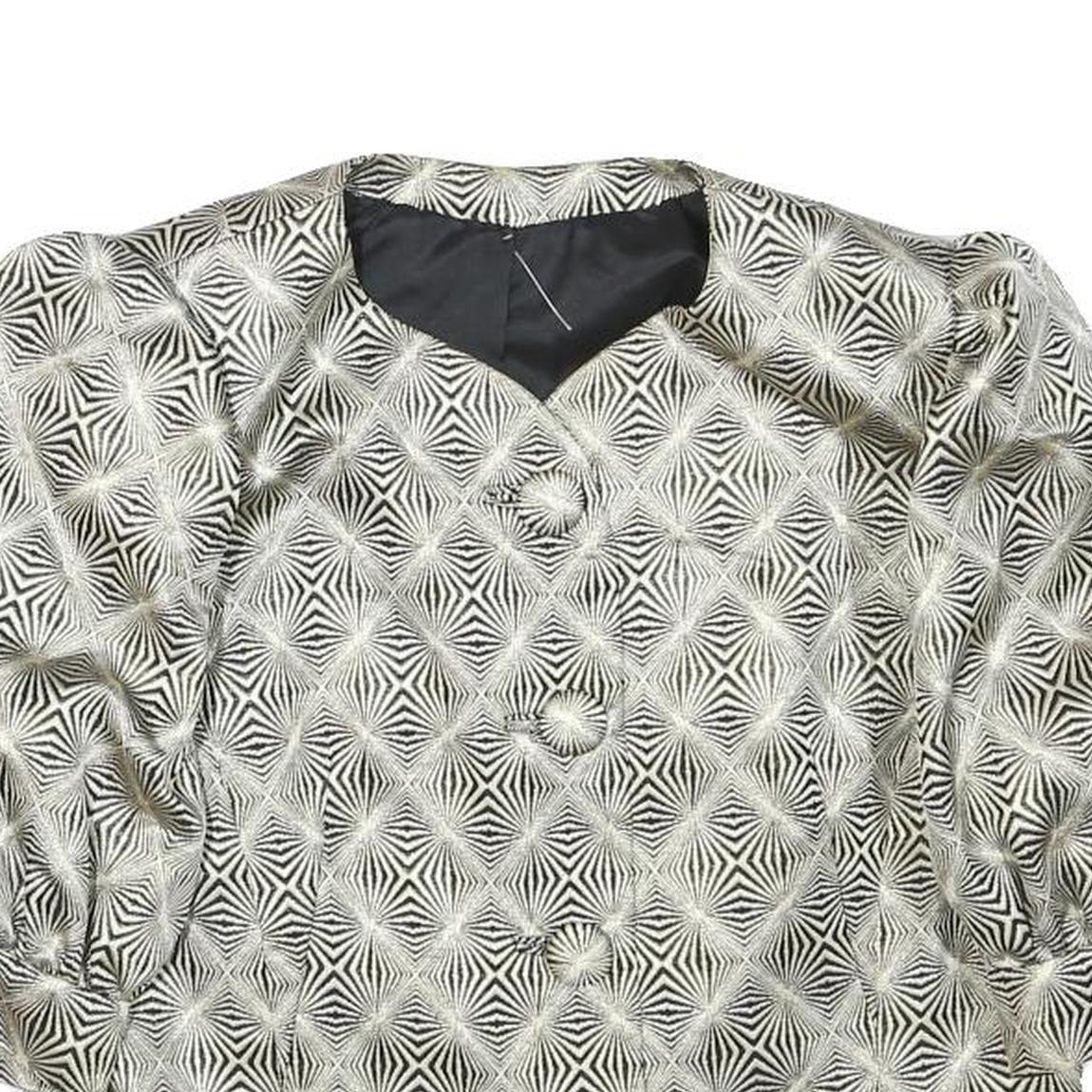 Womens Black & Cream Patterned Button Closure Polyester Blend Jacket S