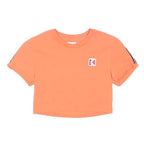 KARL KANI Womens Orange Cropped Short Sleeve Crew Neck S Logo Tape Top