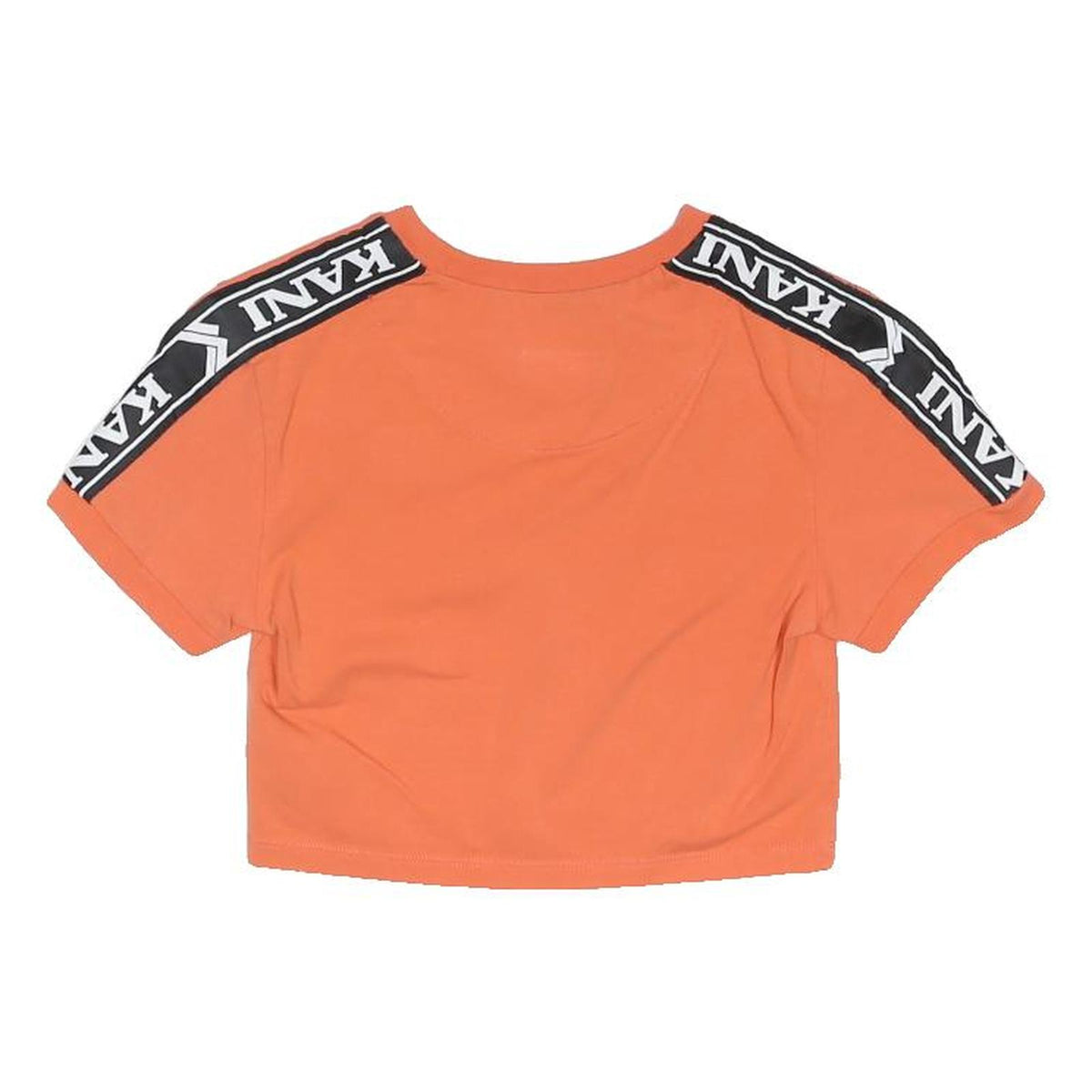 KARL KANI Womens Orange Cropped Short Sleeve Crew Neck S Logo Tape Top