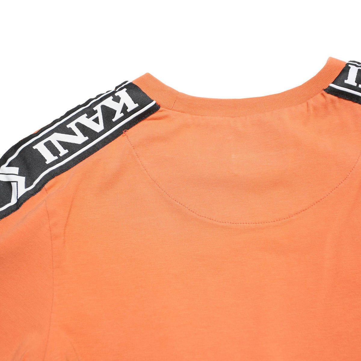 KARL KANI Womens Orange Cropped Short Sleeve Crew Neck S Logo Tape Top