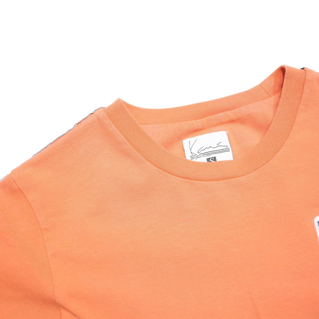 KARL KANI Womens Orange Cropped Short Sleeve Crew Neck S Logo Tape Top
