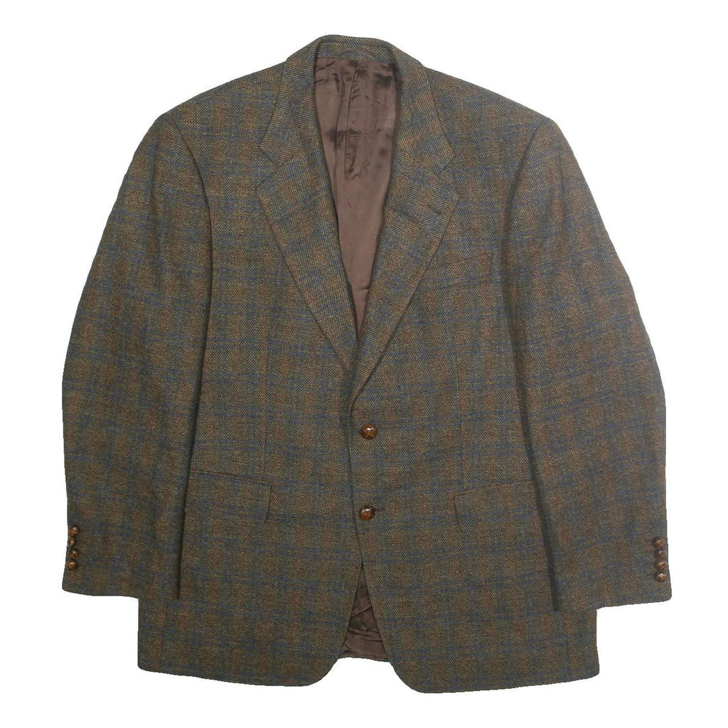 HOSTETTER MODE Mens Brown & Blue Wool Checked Classic Jacket XL Button Wool