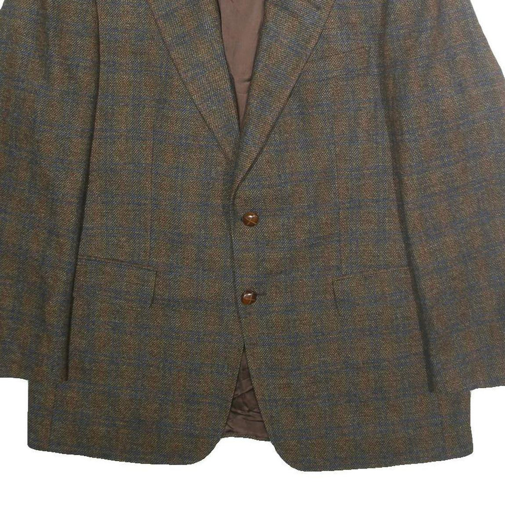 HOSTETTER MODE Mens Brown & Blue Wool Checked Classic Jacket XL Button Wool