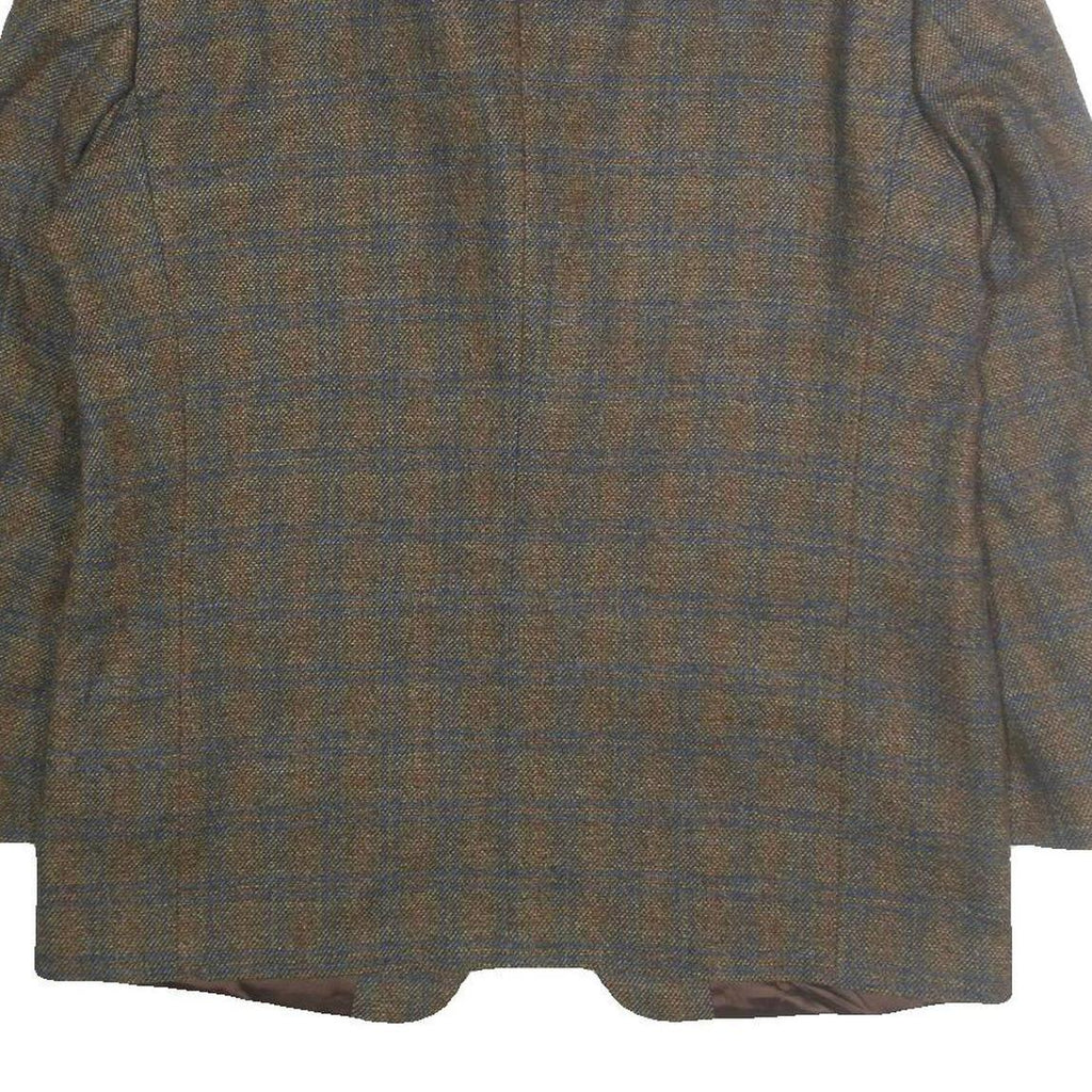 HOSTETTER MODE Mens Brown & Blue Wool Checked Classic Jacket XL Button Wool