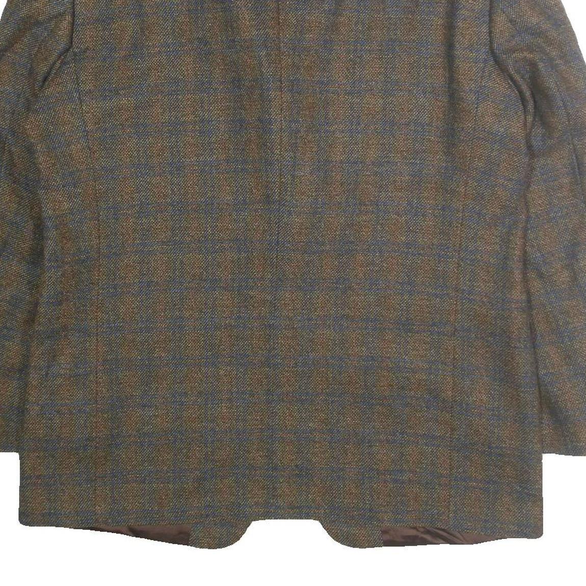 HOSTETTER MODE Mens Brown & Blue Wool Checked Classic Jacket XL Button Wool