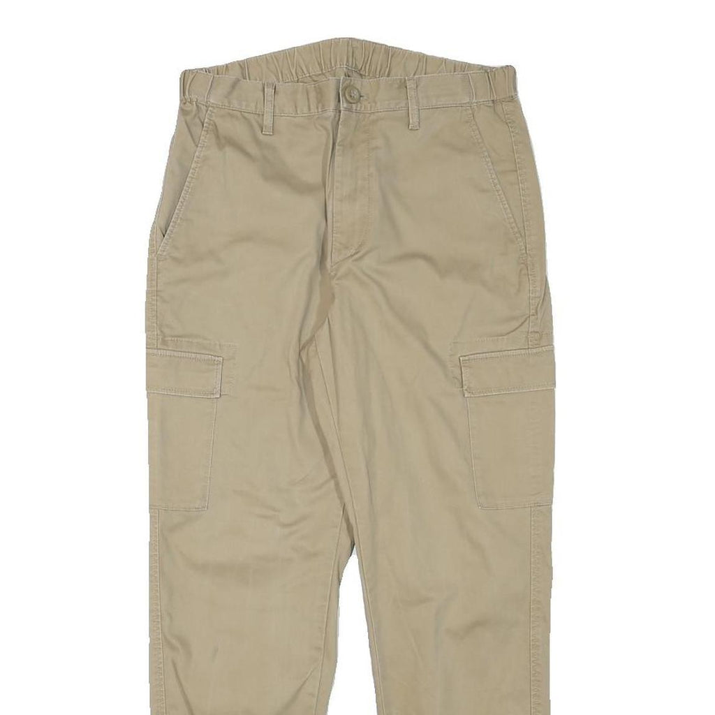 Mens Relaxed Fit Beige Cotton Blend Cargo Trousers W27 L26 Zip Pocket Detail