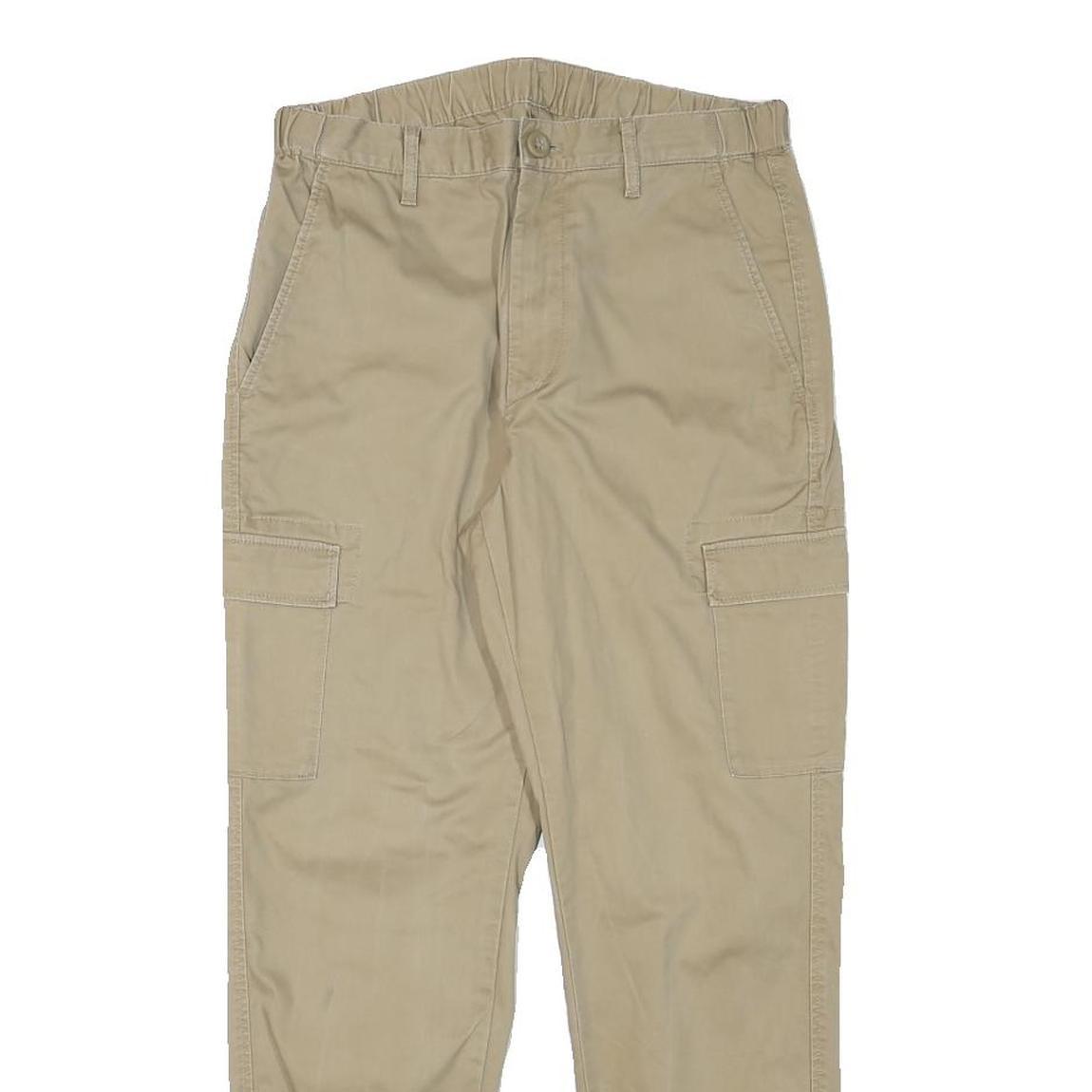 Mens Relaxed Fit Beige Cotton Blend Cargo Trousers W27 L26 Zip Pocket Detail