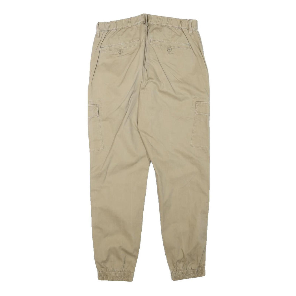 Mens Relaxed Fit Beige Cotton Blend Cargo Trousers W27 L26 Zip Pocket Detail