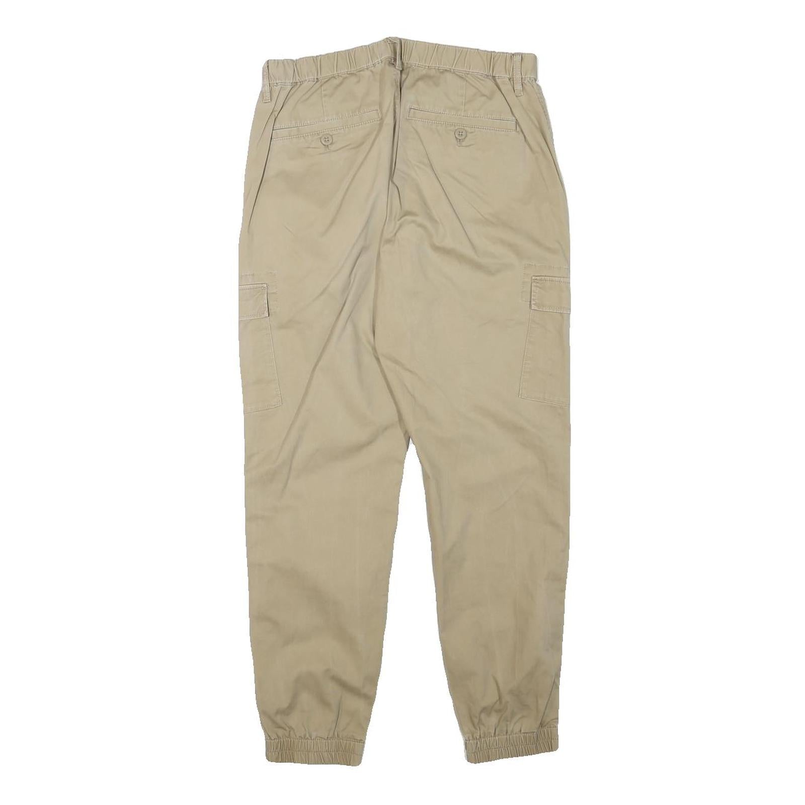Mens Relaxed Fit Beige Cotton Blend Cargo Trousers W27 L26 Zip Pocket Detail