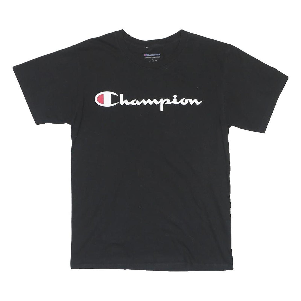 CHAMPION Mens Black Graphic T-Shirt S Short Sleeve Crew Neck Logo Print