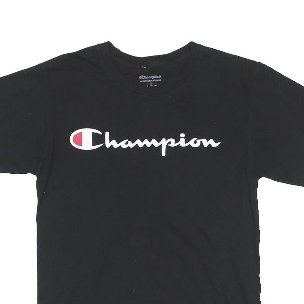 CHAMPION Mens Black Graphic T-Shirt S Short Sleeve Crew Neck Logo Print