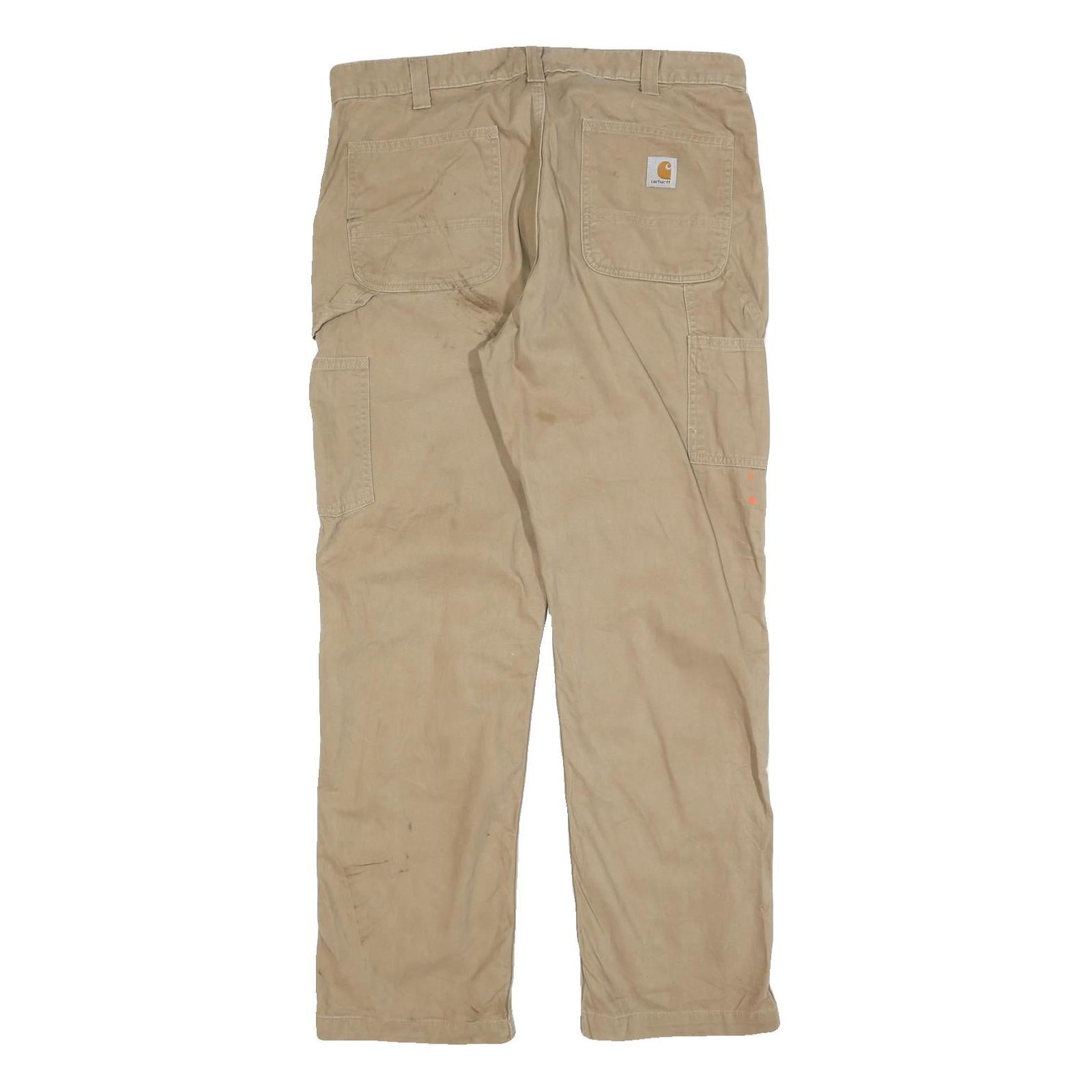 CARHARTT Mens Relaxed Relaxed Beige Workwear Trousers W36 L32 Durable Cotton