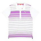 PUMA Womens White & Purple Striped Short Sleeve Polo Shirt L Cotton Blend