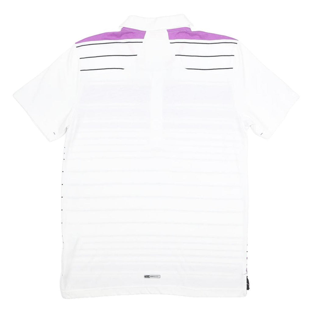 PUMA Womens White & Purple Striped Short Sleeve Polo Shirt L Cotton Blend