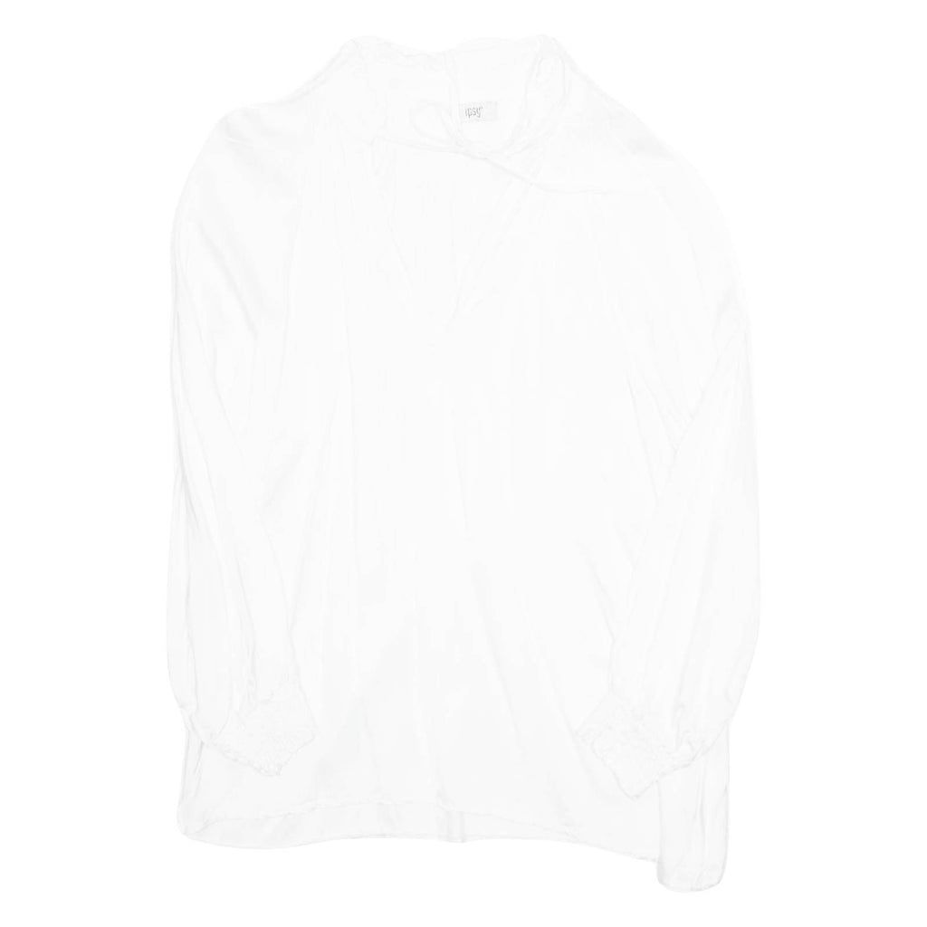 IPSY Womens Ruffle Blouse White V-Neck Long Sleeve Viscose L