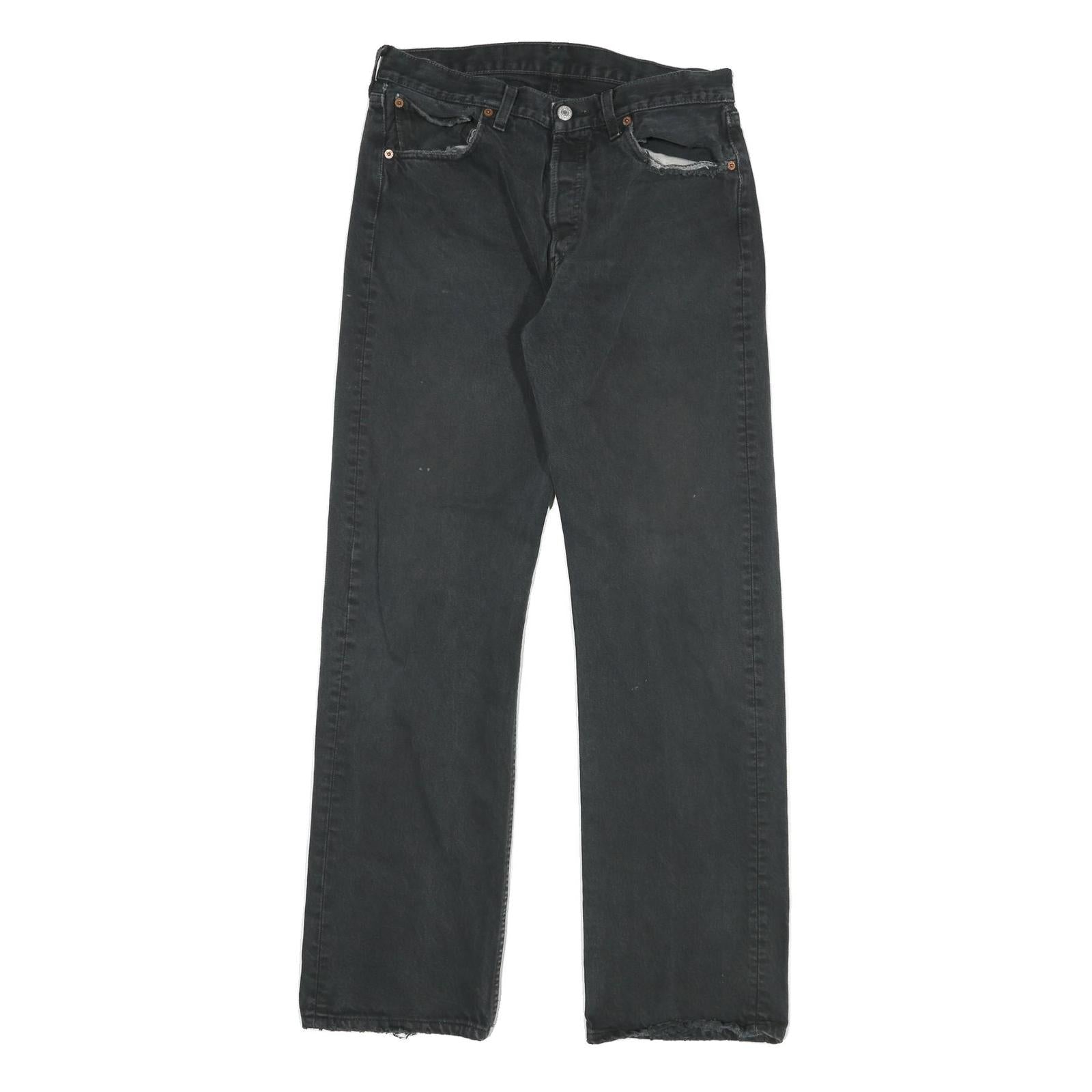 LEVI'S 501 Mens Jeans Black Regular Straight Denim Raw W30 L32 Classic Button