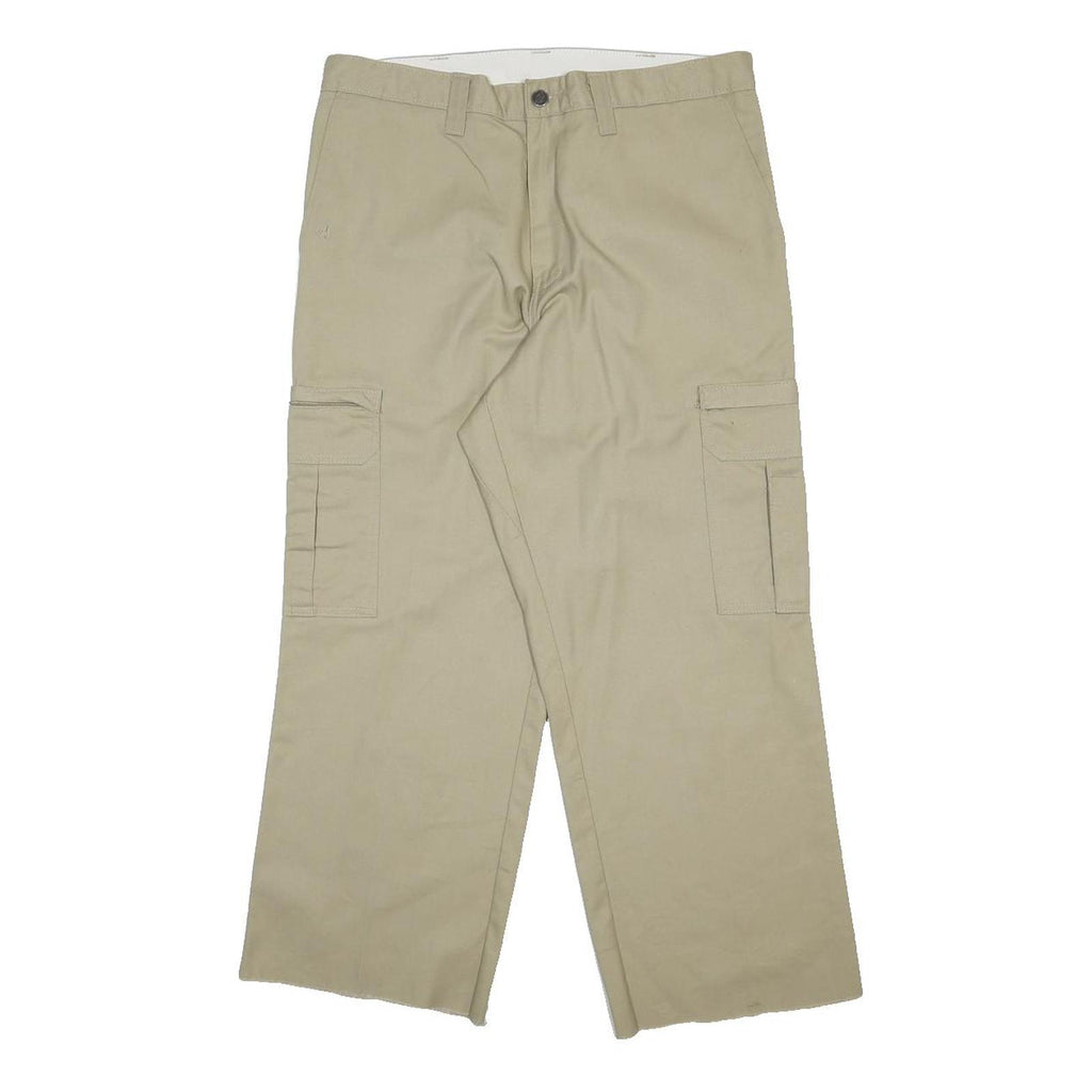 DICKIES Mens Cotton Blend Beige Relaxed Cargo Trousers W34 L26 Workwear Zip