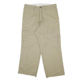 DICKIES Mens Cotton Blend Beige Relaxed Cargo Trousers W34 L26 Workwear Zip
