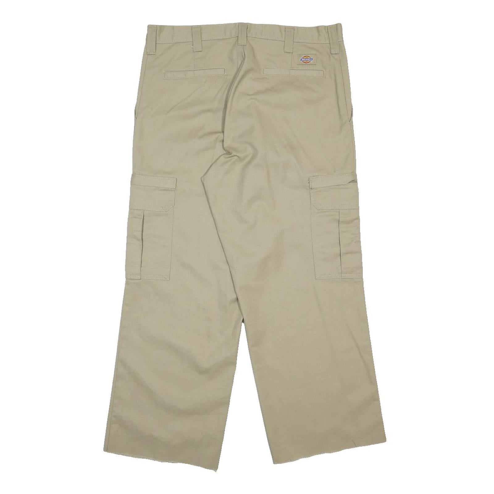 DICKIES Mens Cotton Blend Beige Relaxed Cargo Trousers W34 L26 Workwear Zip