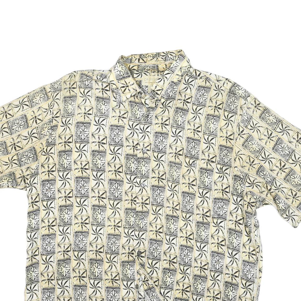 CROSSING Mens Beige Pattern Rayon Shirt L Short Sleeve Button Casual