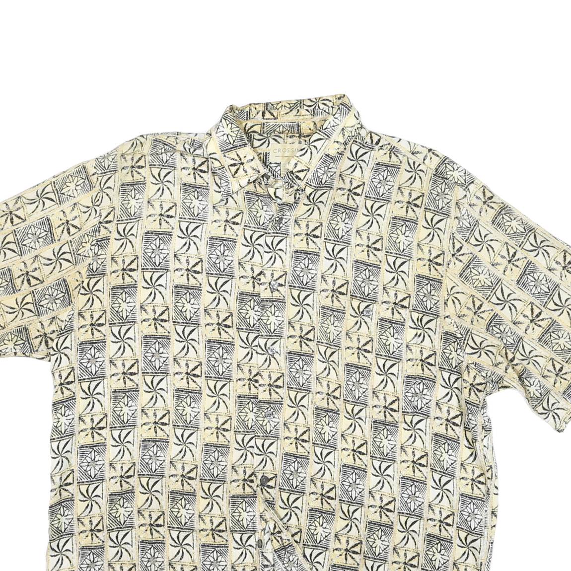 CROSSING Mens Beige Pattern Rayon Shirt L Short Sleeve Button Casual