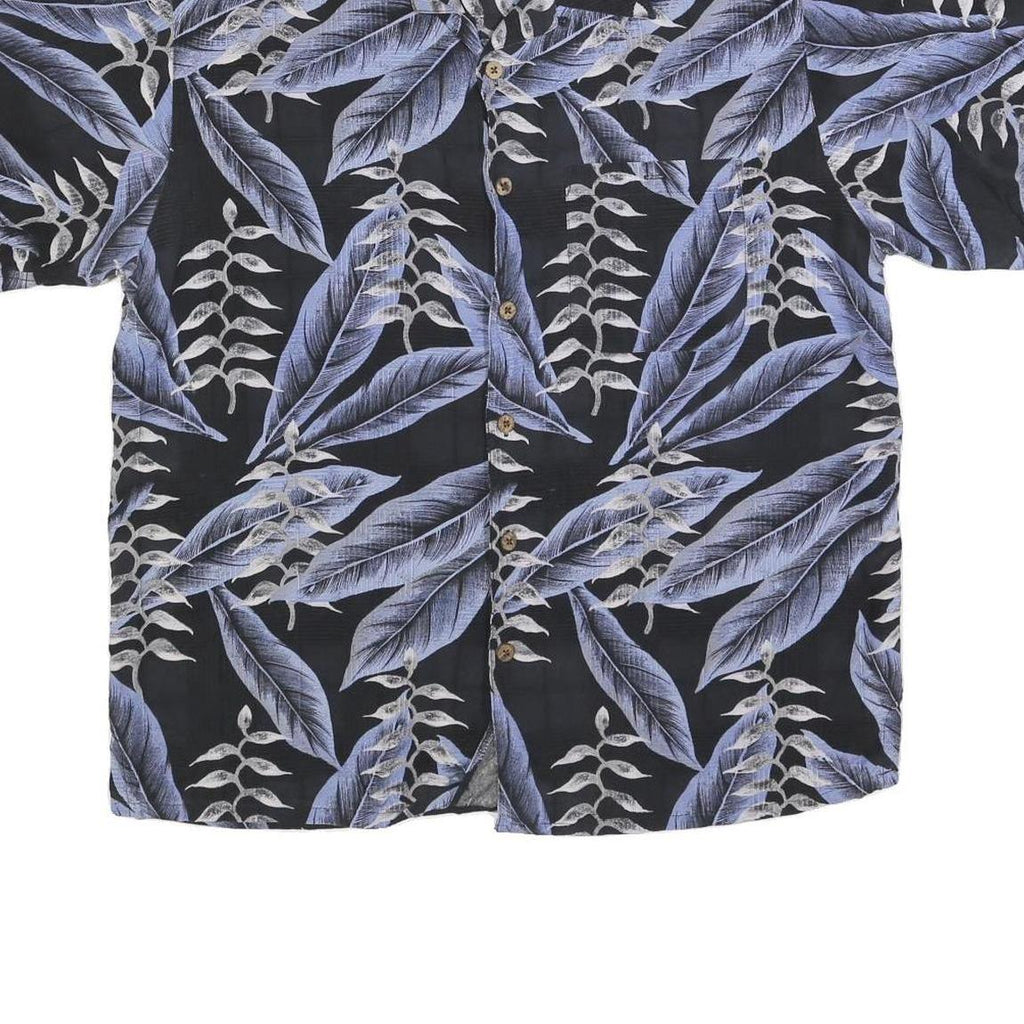 FIELDGEAR Mens Black & Blue Leaf Print Silk Shirt M Casual Summer Button-Up