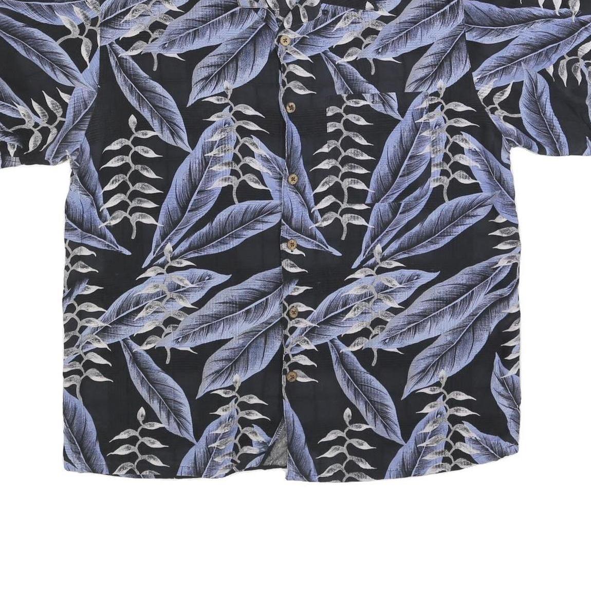 FIELDGEAR Mens Black & Blue Leaf Print Silk Shirt M Casual Summer Button-Up